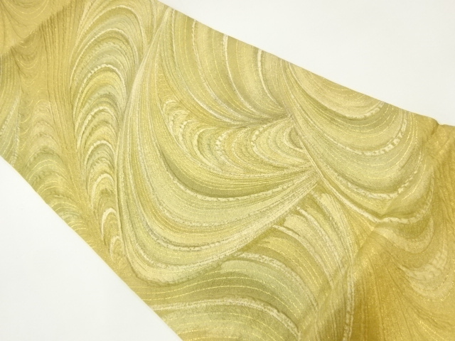 作家物　ふくれ織茶の葉染流水模様織出し袋帯